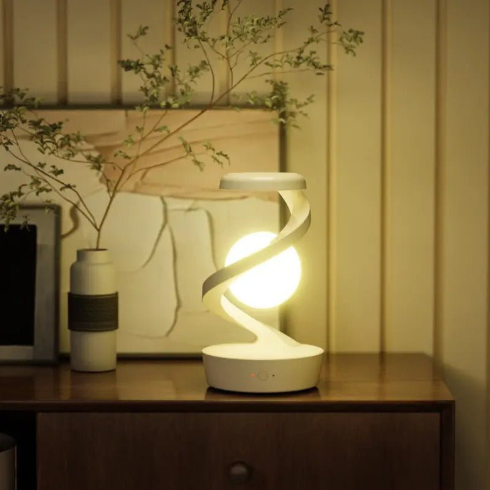 Moderne LED Tischlampe – Spiral Design Lampe in Grau & Weiß für Wohnzimmer & Büro