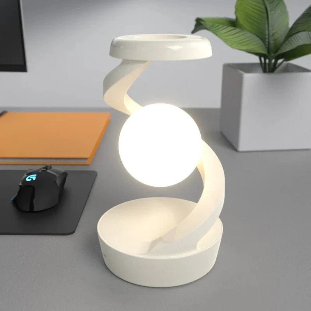 Moderne LED Tischlampe – Spiral Design Lampe in Grau & Weiß für Wohnzimmer & Büro