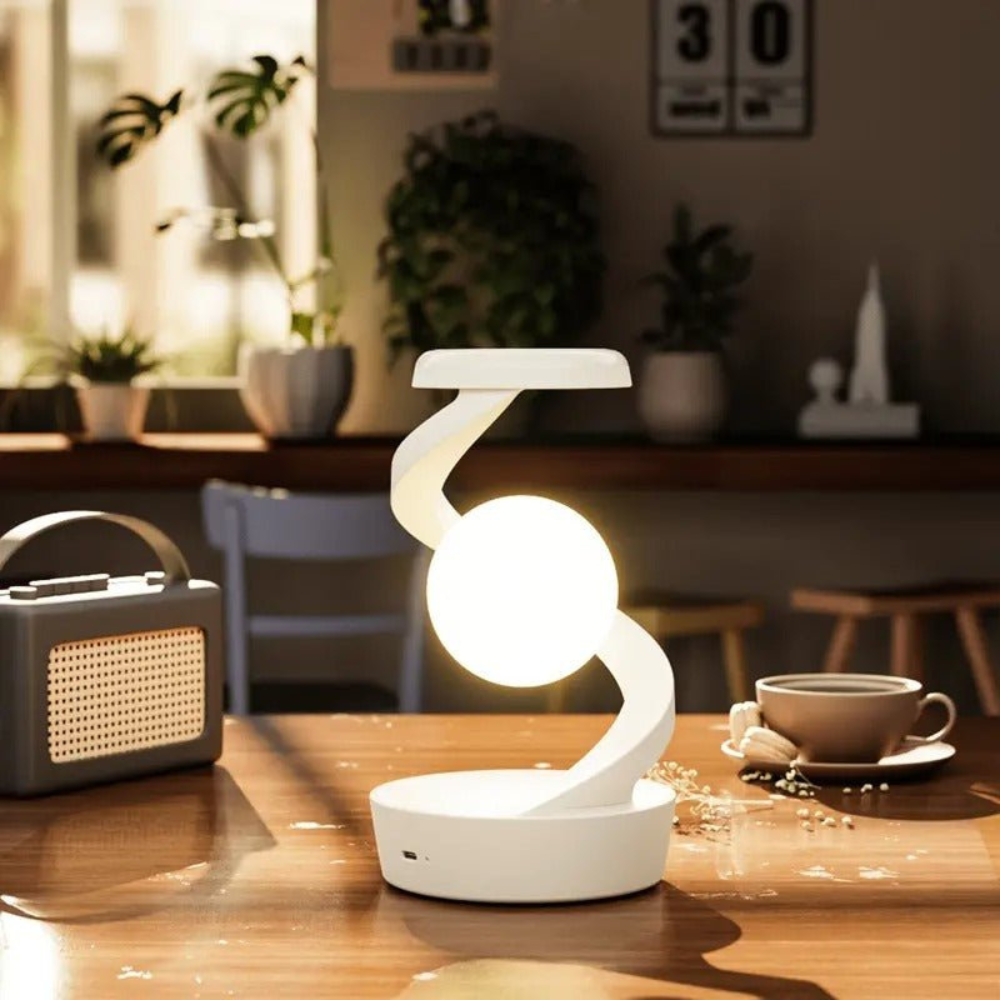 Moderne LED Tischlampe – Spiral Design Lampe in Grau & Weiß für Wohnzimmer & Büro