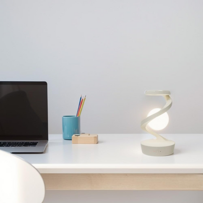 Moderne LED Tischlampe – Spiral Design Lampe in Grau & Weiß für Wohnzimmer & Büro
