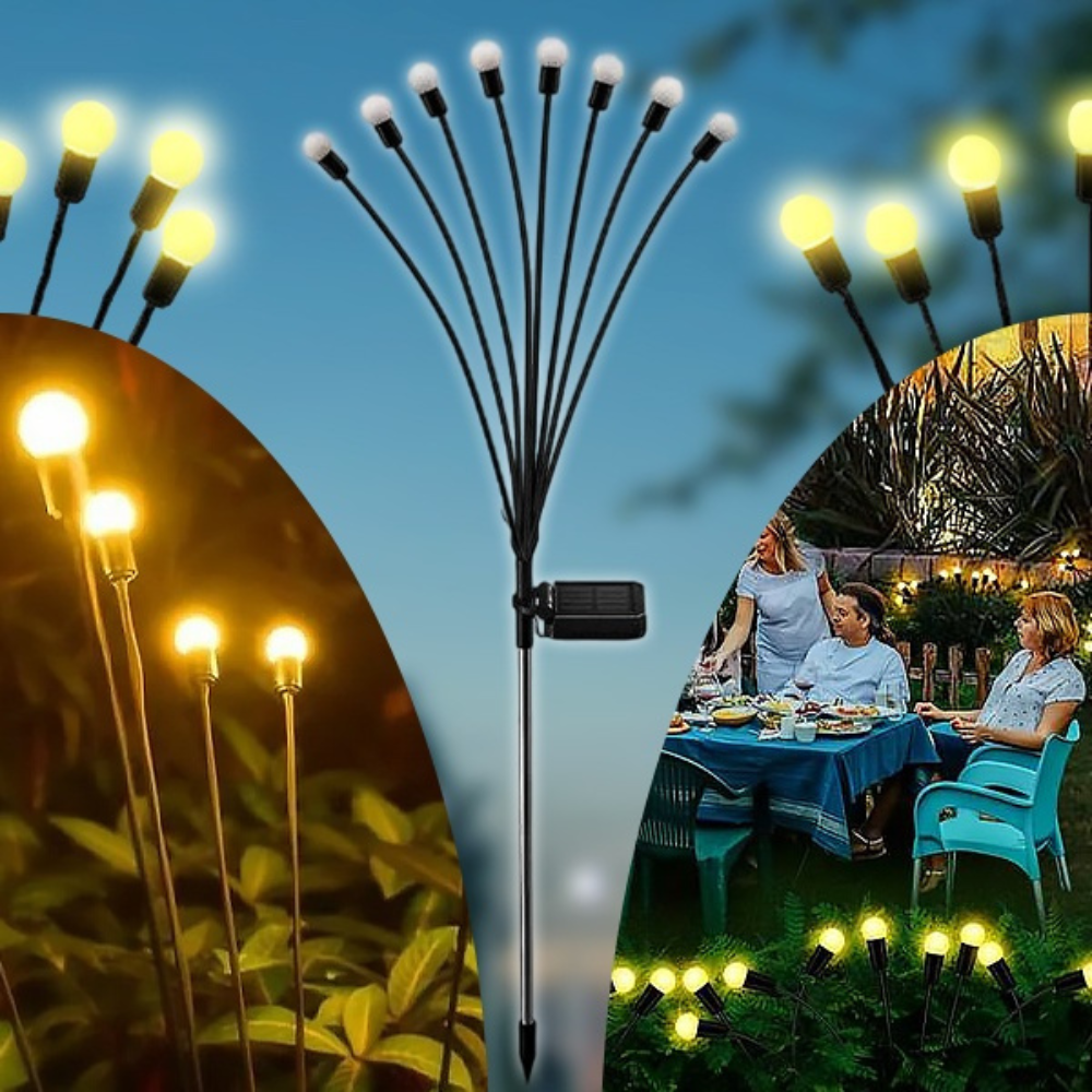 LED Solar Gartenstecker mit 6-Lichter-Blütenkopf, Außen-Gartenlampe 75 cm – Warmweiß, Kabellos, Energieeffizient