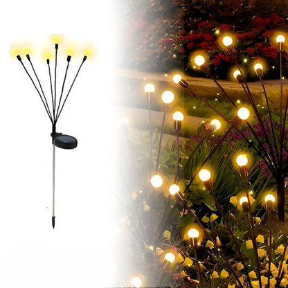 LED Solar Gartenstecker mit 6-Lichter-Blütenkopf, Außen-Gartenlampe 75 cm – Warmweiß, Kabellos, Energieeffizient