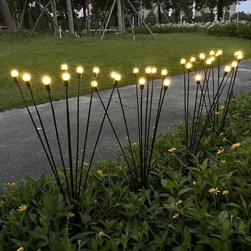 LED Solar Gartenstecker mit 6-Lichter-Blütenkopf, Außen-Gartenlampe 75 cm – Warmweiß, Kabellos, Energieeffizient