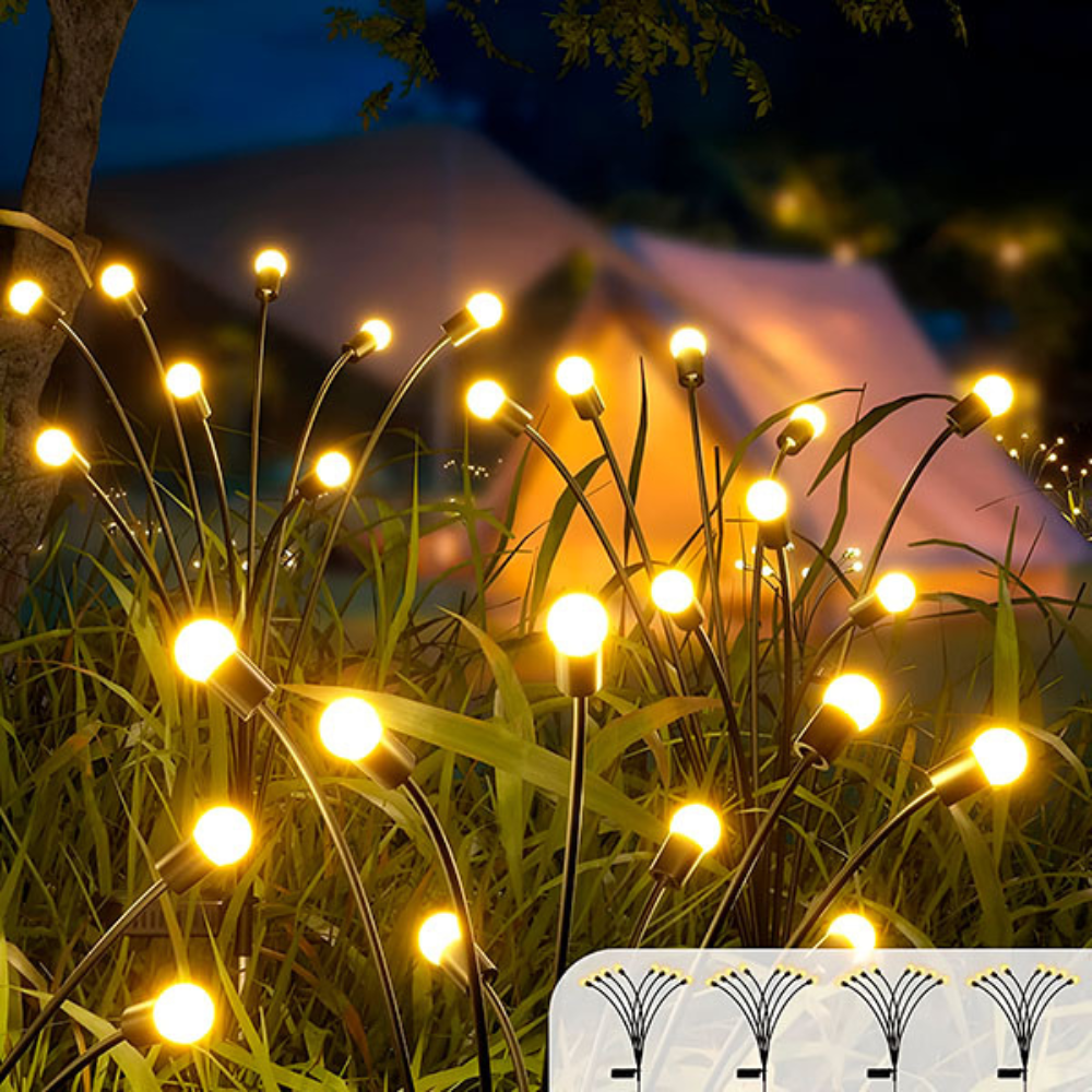LED Solar Gartenstecker mit 6-Lichter-Blütenkopf, Außen-Gartenlampe 75 cm – Warmweiß, Kabellos, Energieeffizient