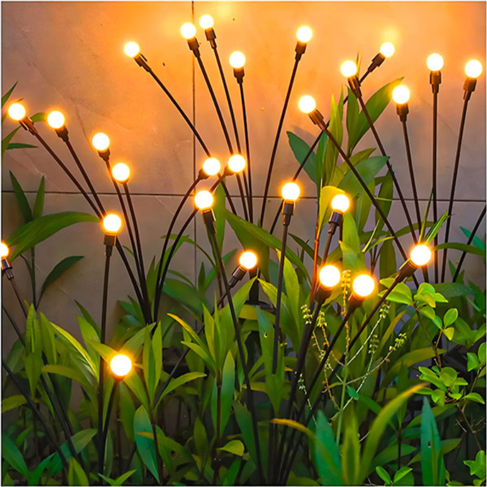 LED Solar Gartenstecker mit 6-Lichter-Blütenkopf, Außen-Gartenlampe 75 cm – Warmweiß, Kabellos, Energieeffizient
