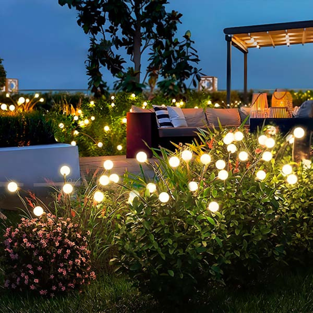 LED Solar Gartenstecker mit 6-Lichter-Blütenkopf, Außen-Gartenlampe 75 cm – Warmweiß, Kabellos, Energieeffizient