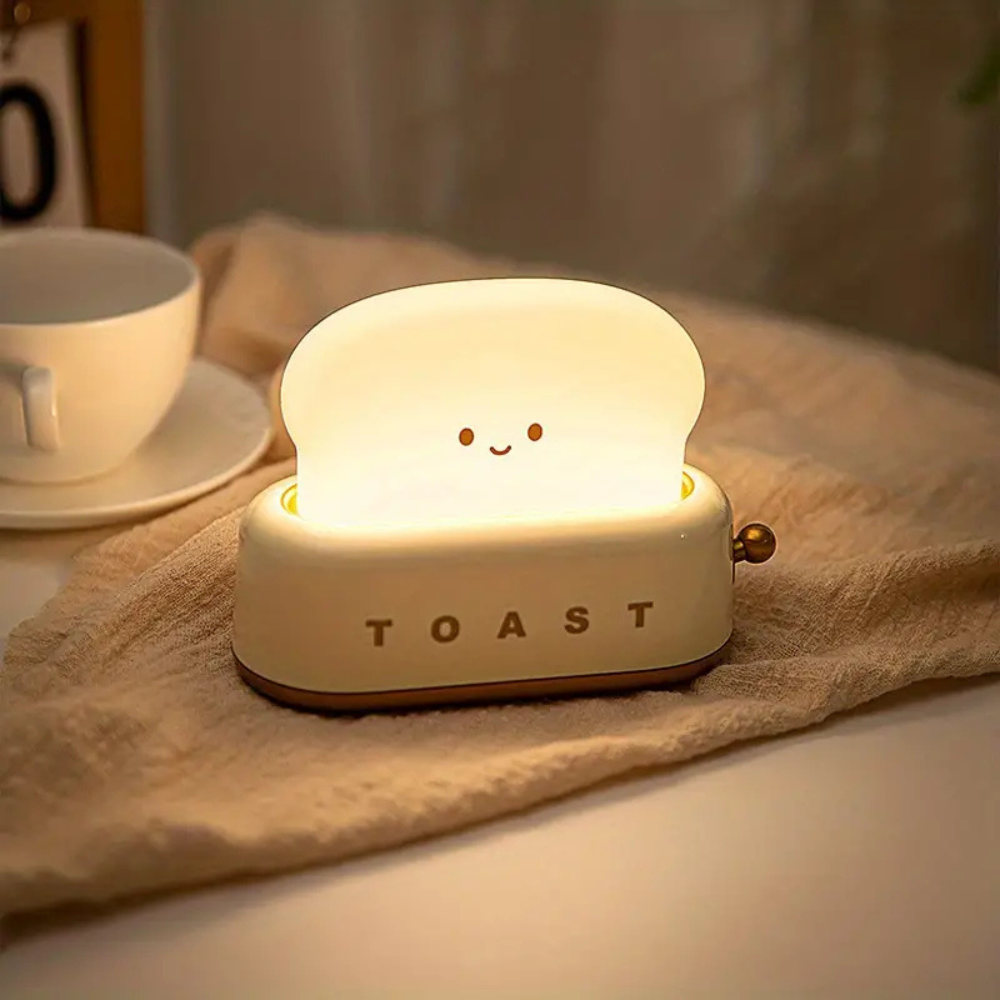 LED Toast Nachtlicht – USB wiederaufladbare Deko Lampe für Kinder & Schlafzimmer | Süßes Stimmungslicht in 3 Farben