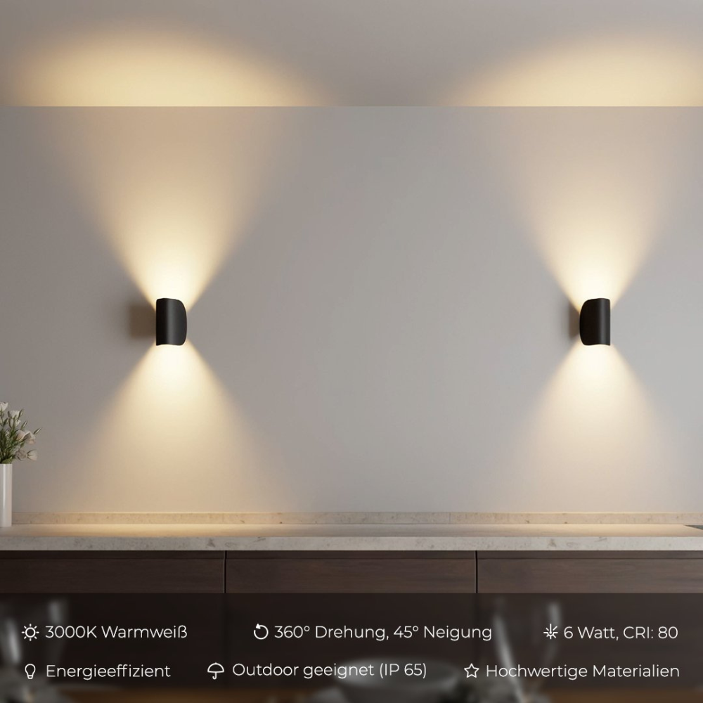 LED Wandlampe Up & Down – moderne Wandleuchte Innen in Schwarz/Weiß, warmweiß, minimalistisch, Wandbeleuchtung für Wohnzimmer, Flur & Schlafzimmer