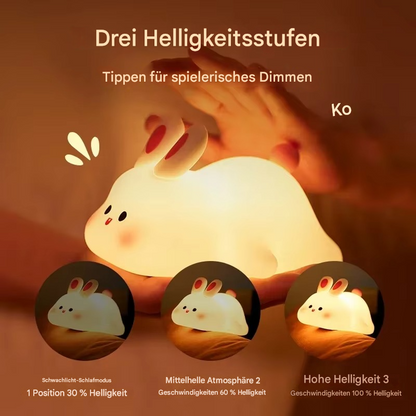 LED Nachtlicht Kinder Hase – Dimmbares Silikon Schlaflicht mit 3 Helligkeitsstufen & Touch-Steuerung