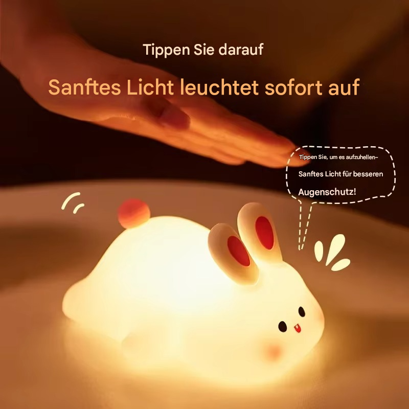 LED Nachtlicht Kinder Hase – Dimmbares Silikon Schlaflicht mit 3 Helligkeitsstufen & Touch-Steuerung