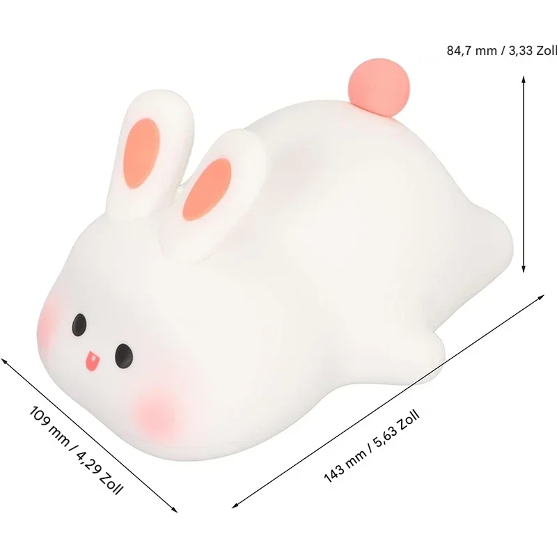 LED Nachtlicht Kinder Hase – Dimmbares Silikon Schlaflicht mit 3 Helligkeitsstufen & Touch-Steuerung