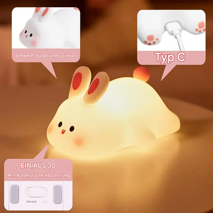 LED Nachtlicht Kinder Hase – Dimmbares Silikon Schlaflicht mit 3 Helligkeitsstufen & Touch-Steuerung