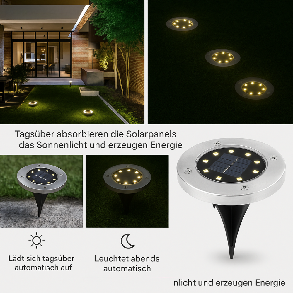 Solar Bodenleuchte LED – Outdoor Gartenbeleuchtung – Wasserdicht Bodenspot – Solar Wegeleuchte für Terrasse/Beet/Weg – Warmweiß & Kaltweiß