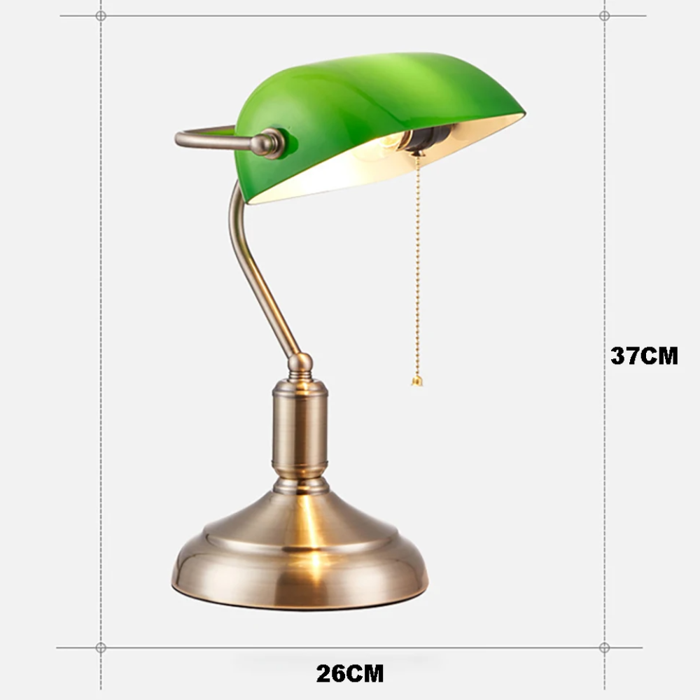 Bankerlampe Grün – Klassische Schreibtischlampe aus Glas & Messing | Retro Tischlampe für Büro, Home Office & Wohnzimmer