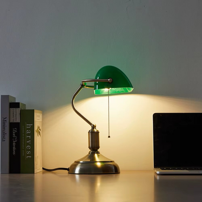 Bankerlampe Grün – Klassische Schreibtischlampe aus Glas & Messing | Retro Tischlampe für Büro, Home Office & Wohnzimmer