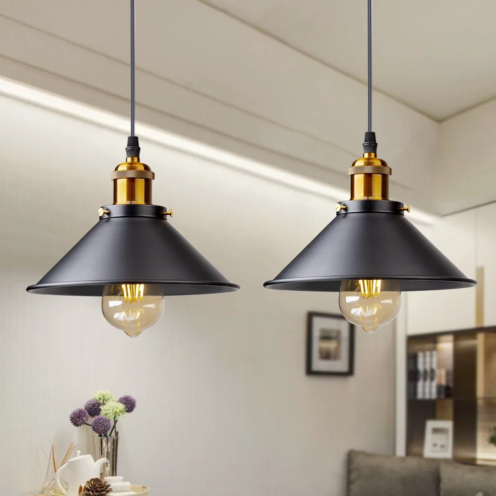Retro Industrie Pendelleuchte Schwarz – Vintage Hängelampe aus Metall mit E27 Fassung für Esszimmer, Küche & Wohnzimmer