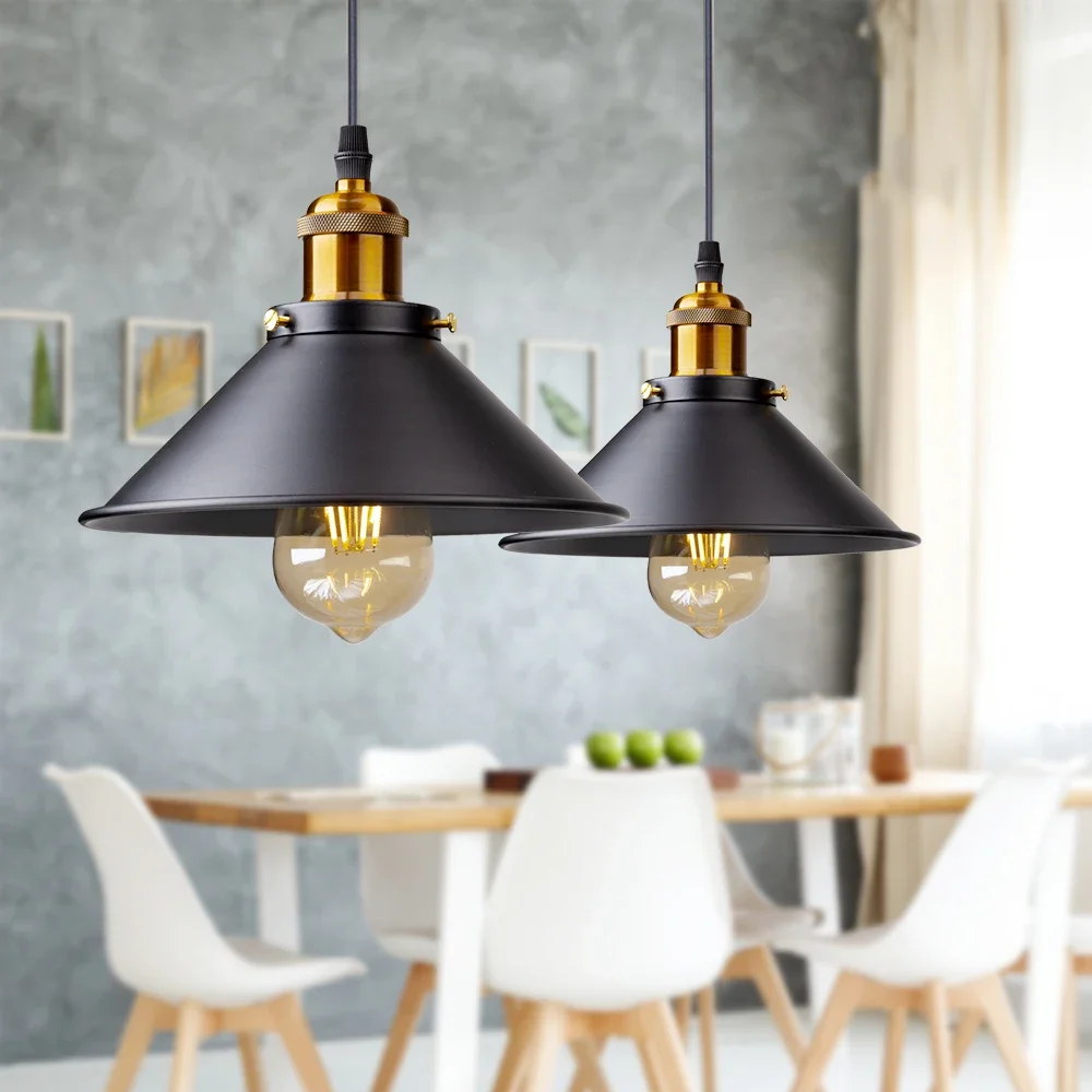Retro Industrie Pendelleuchte Schwarz – Vintage Hängelampe aus Metall mit E27 Fassung für Esszimmer, Küche & Wohnzimmer