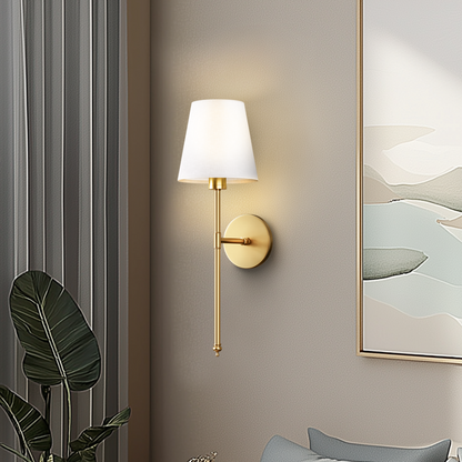 Moderne LED Wandleuchte mit Stoffschirm – Wandlampe für Wohnzimmer/Schlafzimmer – E27 – Warmweiß