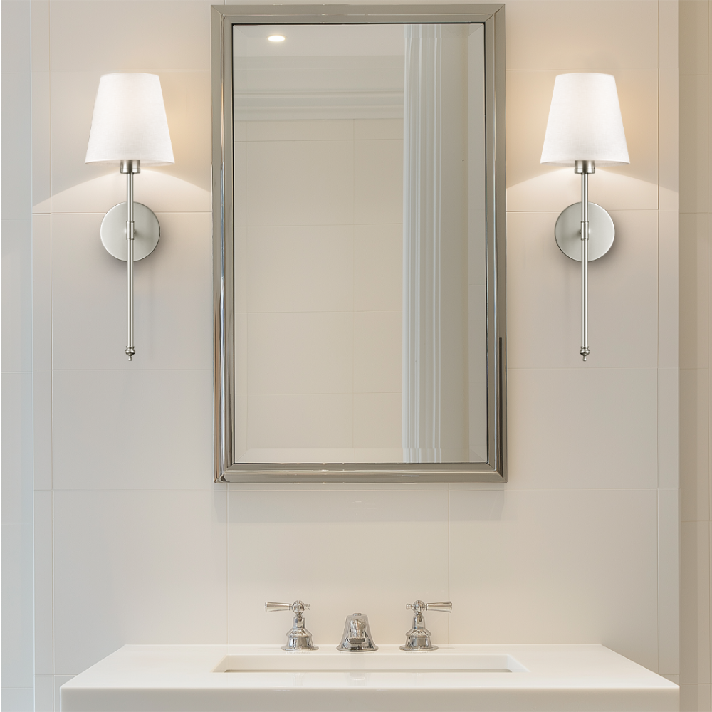Moderne LED Wandleuchte mit Stoffschirm – Wandlampe für Wohnzimmer/Schlafzimmer – E27 – Warmweiß