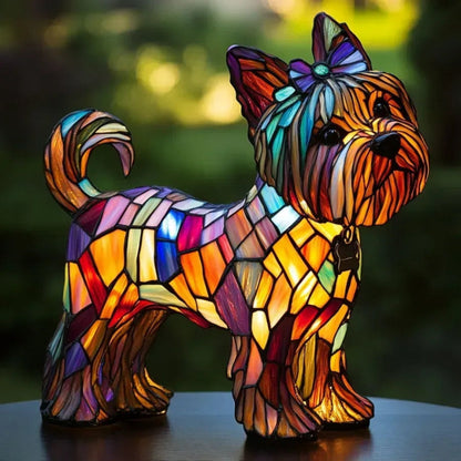 Tiffany Hund Lampe – Tischlampe aus Buntglas | LED Dekolampe für Wohnzimmer & Geschenkidee