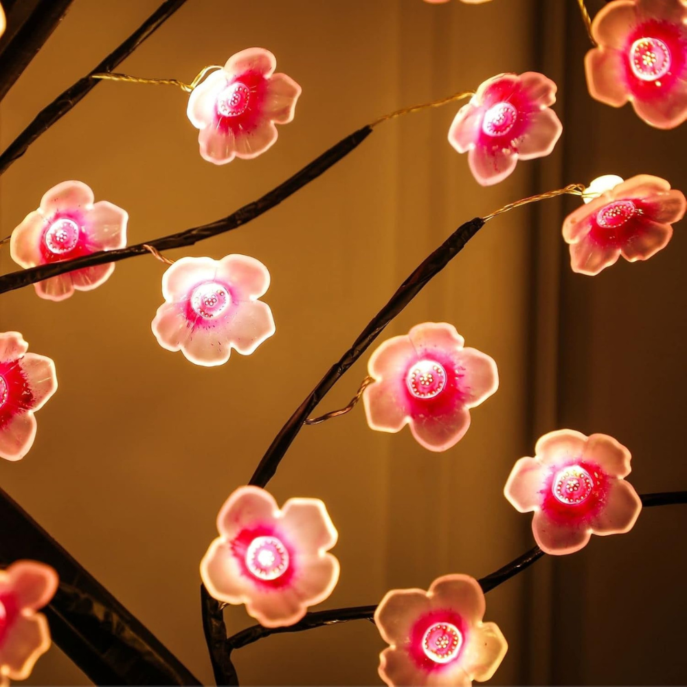 LED Kirschblüten Baum Lampe – Dekolampe für Wohnzimmer & Schlafzimmer | Warmweiß Stimmungslicht | LED Leuchtbaum mit Blüten