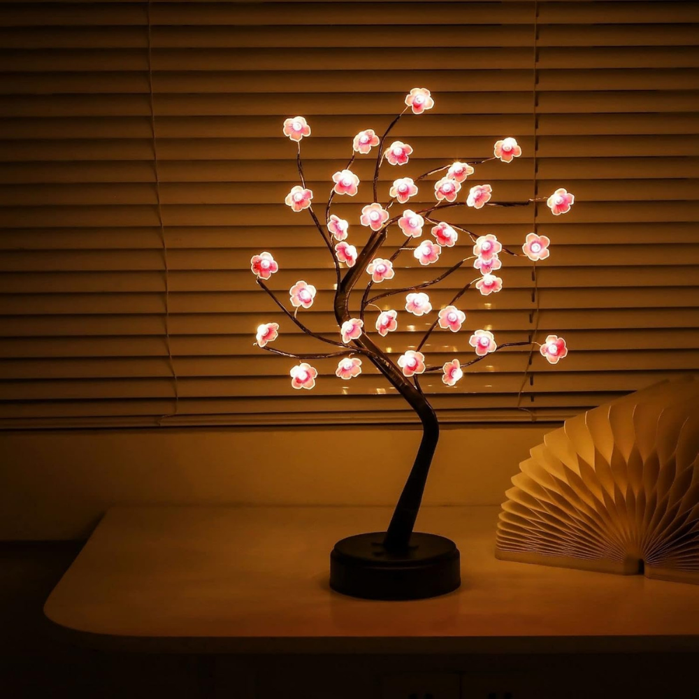 LED Kirschblüten Baum Lampe – Dekolampe für Wohnzimmer & Schlafzimmer | Warmweiß Stimmungslicht | LED Leuchtbaum mit Blüten