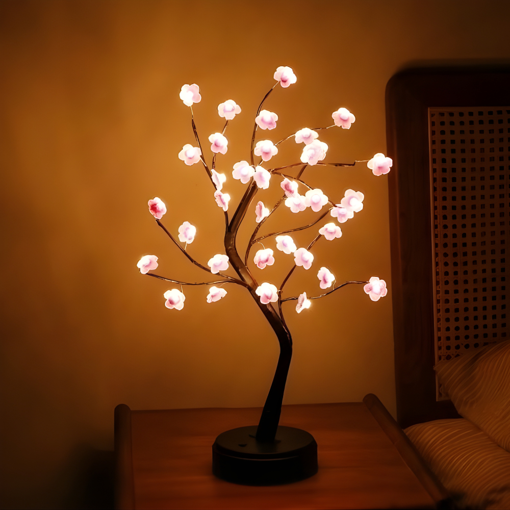 LED Kirschblüten Baum Lampe – Dekolampe für Wohnzimmer & Schlafzimmer | Warmweiß Stimmungslicht | LED Leuchtbaum mit Blüten
