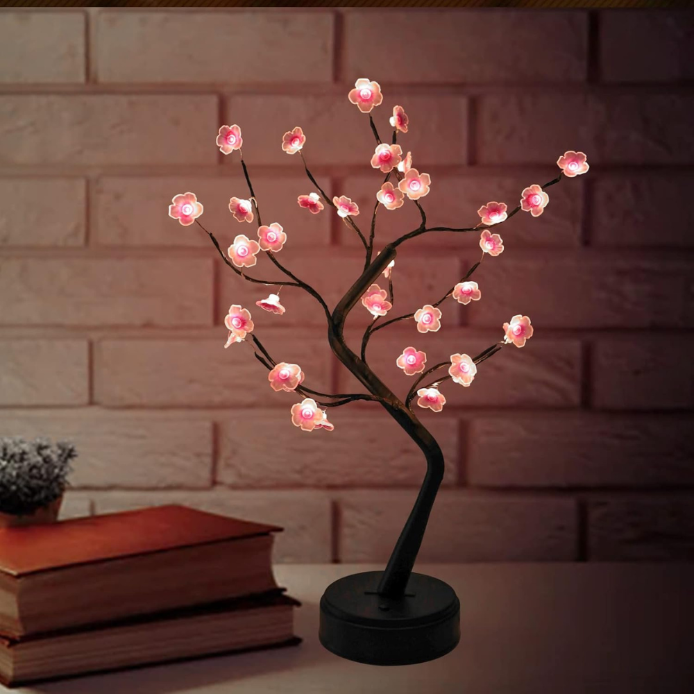 LED Kirschblüten Baum Lampe – Dekolampe für Wohnzimmer & Schlafzimmer | Warmweiß Stimmungslicht | LED Leuchtbaum mit Blüten