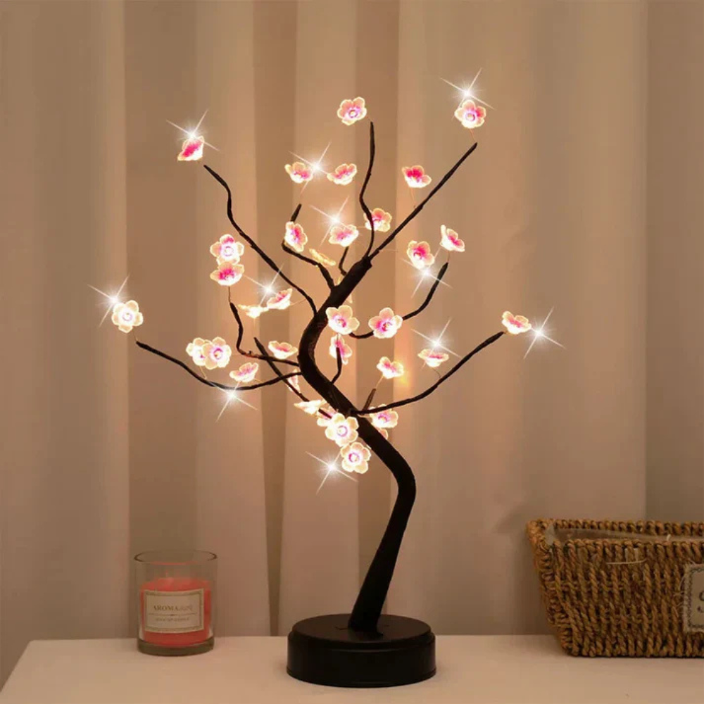 LED Kirschblüten Baum Lampe – Dekolampe für Wohnzimmer & Schlafzimmer | Warmweiß Stimmungslicht | LED Leuchtbaum mit Blüten