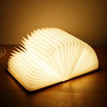 LED Buchlampe aus Holz – Faltbare USB Buch Lampe, dimmbares Nachtlicht für Schlafzimmer, Nachttisch & Geschenkidee