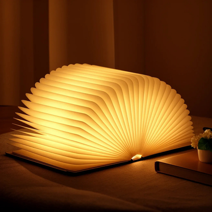 LED Buchlampe aus Holz – Faltbare USB Buch Lampe, dimmbares Nachtlicht für Schlafzimmer, Nachttisch & Geschenkidee