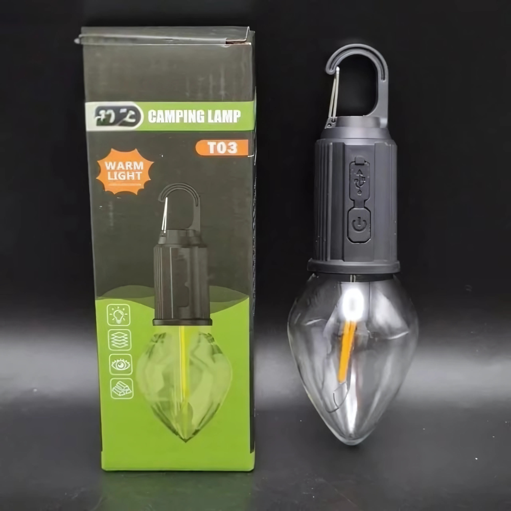 LED Campinglampe T01 – Warmweiß, tragbar & wiederaufladbar | Outdoor Zeltlampe für Camping, Garten & Notfälle