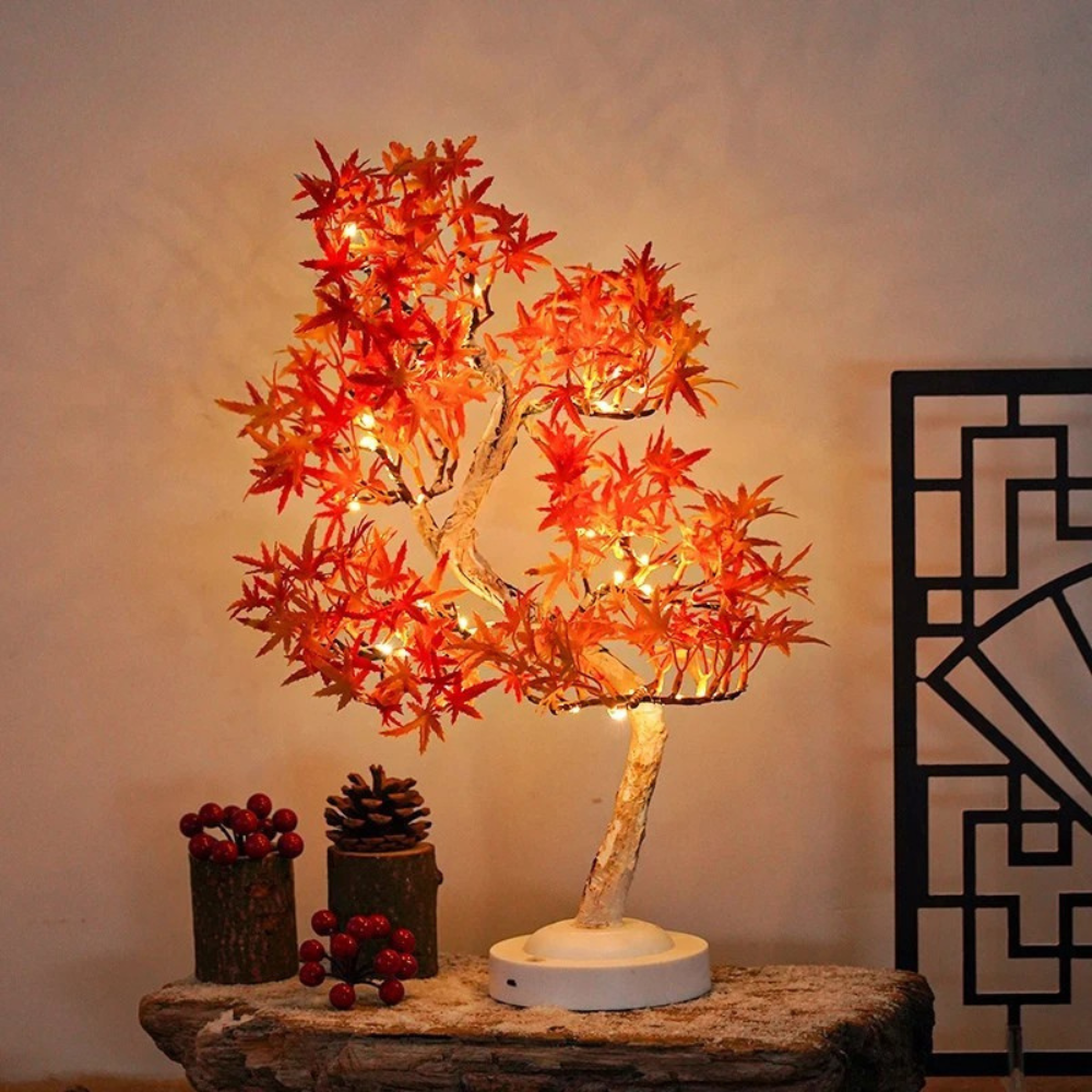 LED Ahornbaum Tischlampe – Herbst Deko Baum mit warmweißem Licht, flexible Zweige, Innen & Außen