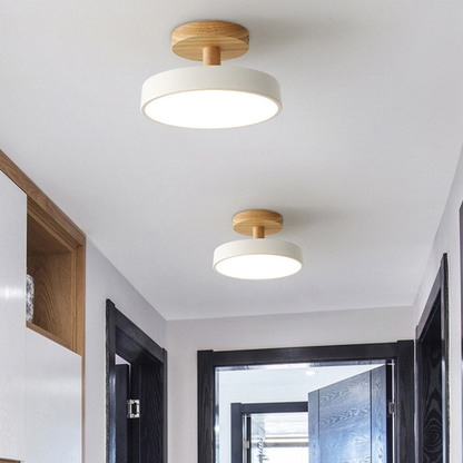 Nordische LED Deckenleuchte aus Holz – Runde Skandinavische Deckenlampe für Schlafzimmer, Flur & Wohnzimmer (12W)