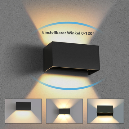 LED Wandleuchte Innen & Außen Schwarz – Up Down Wandlampe mit verstellbarem Lichtstrahl, G9 LED 12W, Warmweiß 3000K, Aluminium, wasserdicht