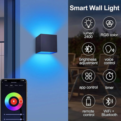Moderne LED-Außenwandleuchte mit App- & Sprachsteuerung