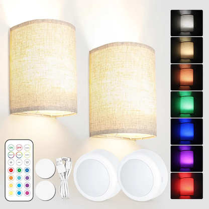 Kabellose LED Wandleuchte aus Stoff – RGB Wandlampe mit Fernbedienung, 13 Farben, Timer, dimmbare Ambientebeleuchtung Innen