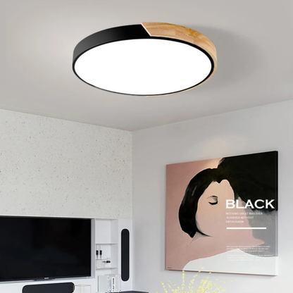 Nordische LED Deckenleuchte Holz Rund – Moderne Schlafzimmer & Wohnzimmer Lampe – 16W / 24W, Warm- oder Weißlicht
