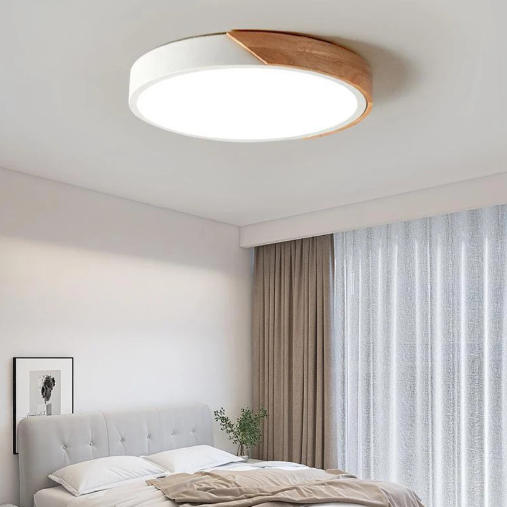 Nordische LED Deckenleuchte Holz Rund – Moderne Schlafzimmer & Wohnzimmer Lampe – 16W / 24W, Warm- oder Weißlicht