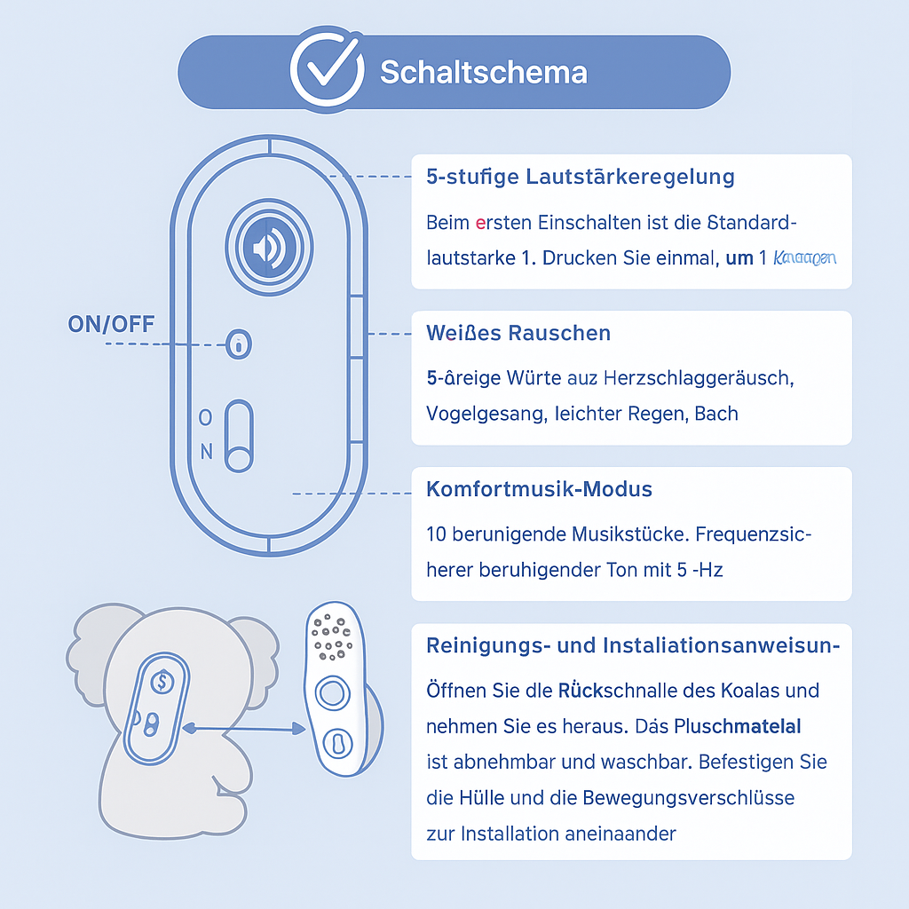 Koala Einschlafhilfe für Babys – Kuscheltier mit Licht & Weißem Rauschen | Beruhigende Spieluhr & Schlaftrainer