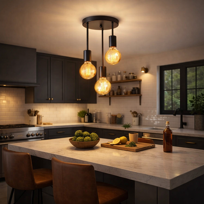 Moderne Deckenleuchte E27 – 3-flammige Pendelleuchte im Industrial Vintage Design – Schwarze Deckenlampe für Wohnzimmer & Esszimmer
