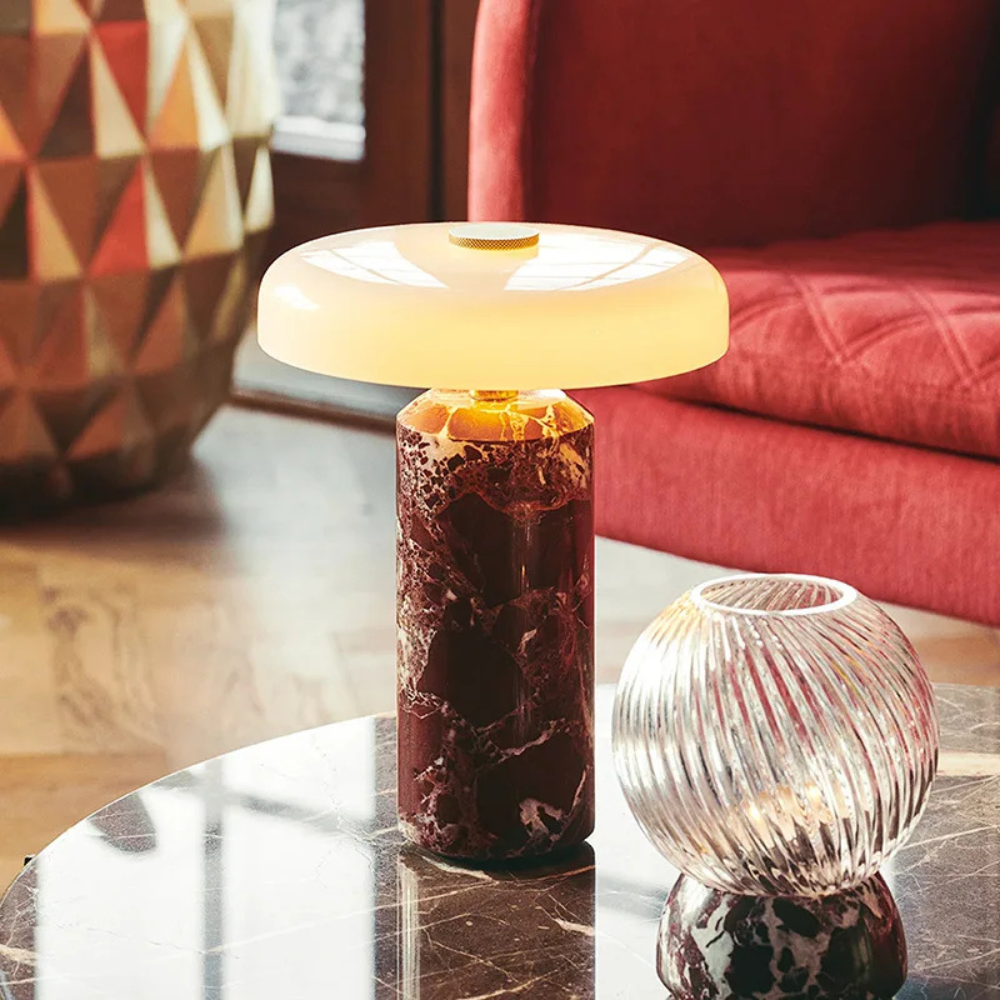 Kabellose LED Tischlampe mit Akku – Dimmbare Designlampe im Marmor-Look mit Touch-Steuerung
