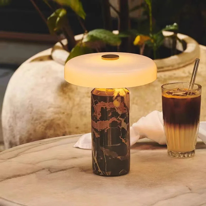 Kabellose LED Tischlampe mit Akku – Dimmbare Designlampe im Marmor-Look mit Touch-Steuerung