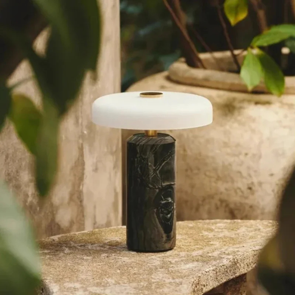 Kabellose LED Tischlampe mit Akku – Dimmbare Designlampe im Marmor-Look mit Touch-Steuerung