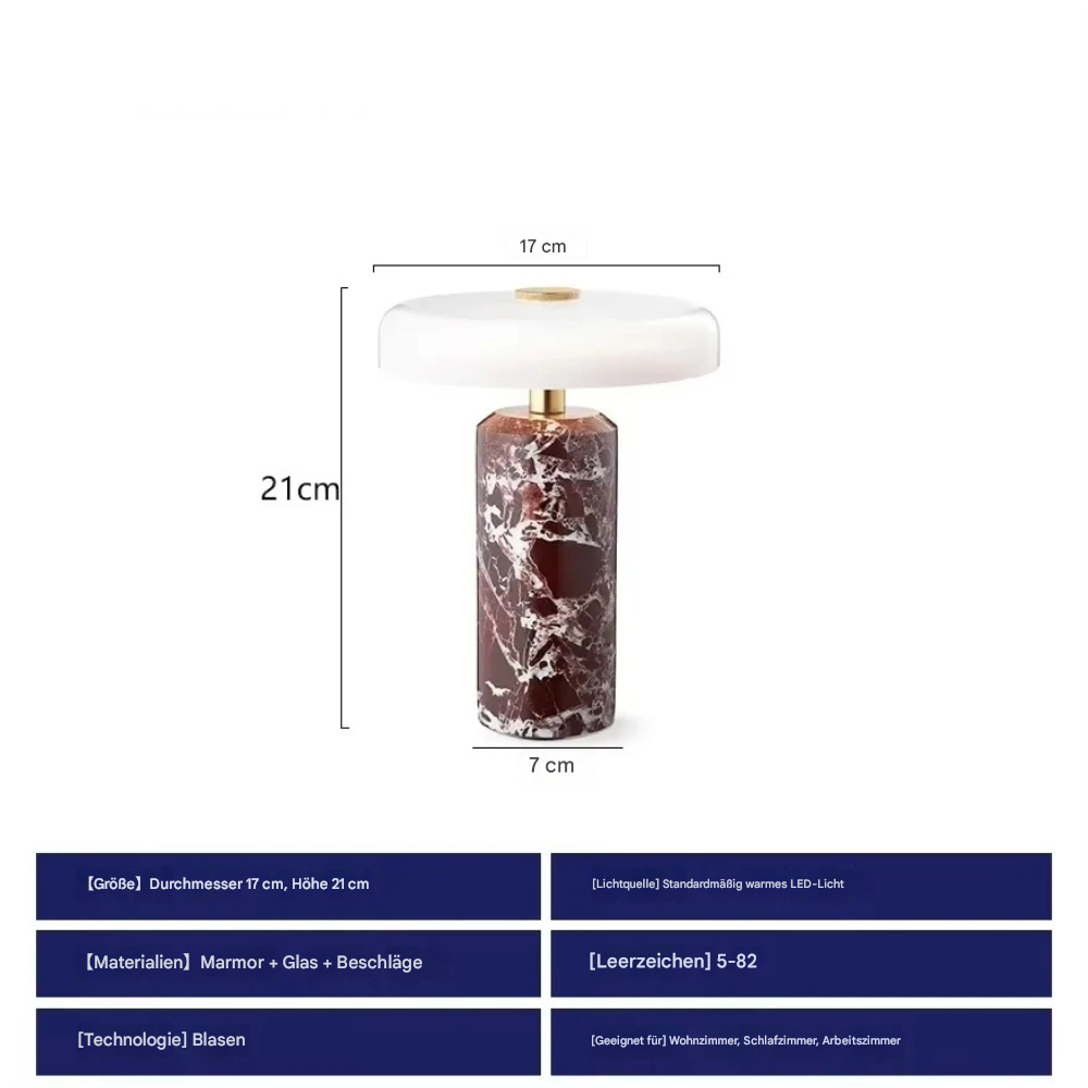 Kabellose LED Tischlampe mit Akku – Dimmbare Designlampe im Marmor-Look mit Touch-Steuerung
