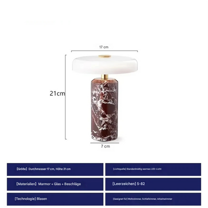 Kabellose LED Tischlampe mit Akku – Dimmbare Designlampe im Marmor-Look mit Touch-Steuerung