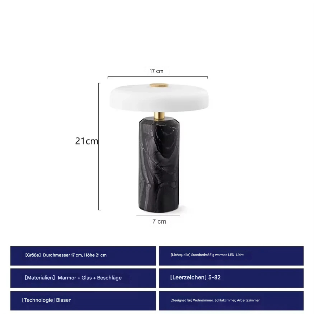 Kabellose LED Tischlampe mit Akku – Dimmbare Designlampe im Marmor-Look mit Touch-Steuerung
