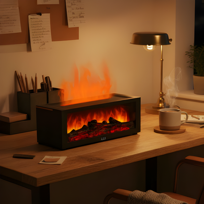 Mini Elektrokamin mit realistischem Flammeneffekt – Deko Tischkamin mit LED & Wasserdampf | Schwarz & Weiß erhältlich