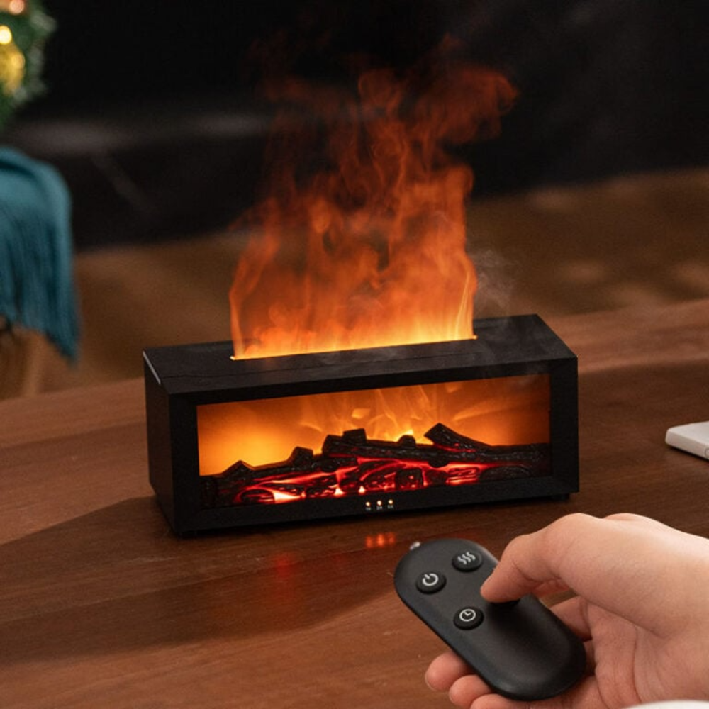 Mini Elektrokamin mit realistischem Flammeneffekt – Deko Tischkamin mit LED & Wasserdampf | Schwarz & Weiß erhältlich