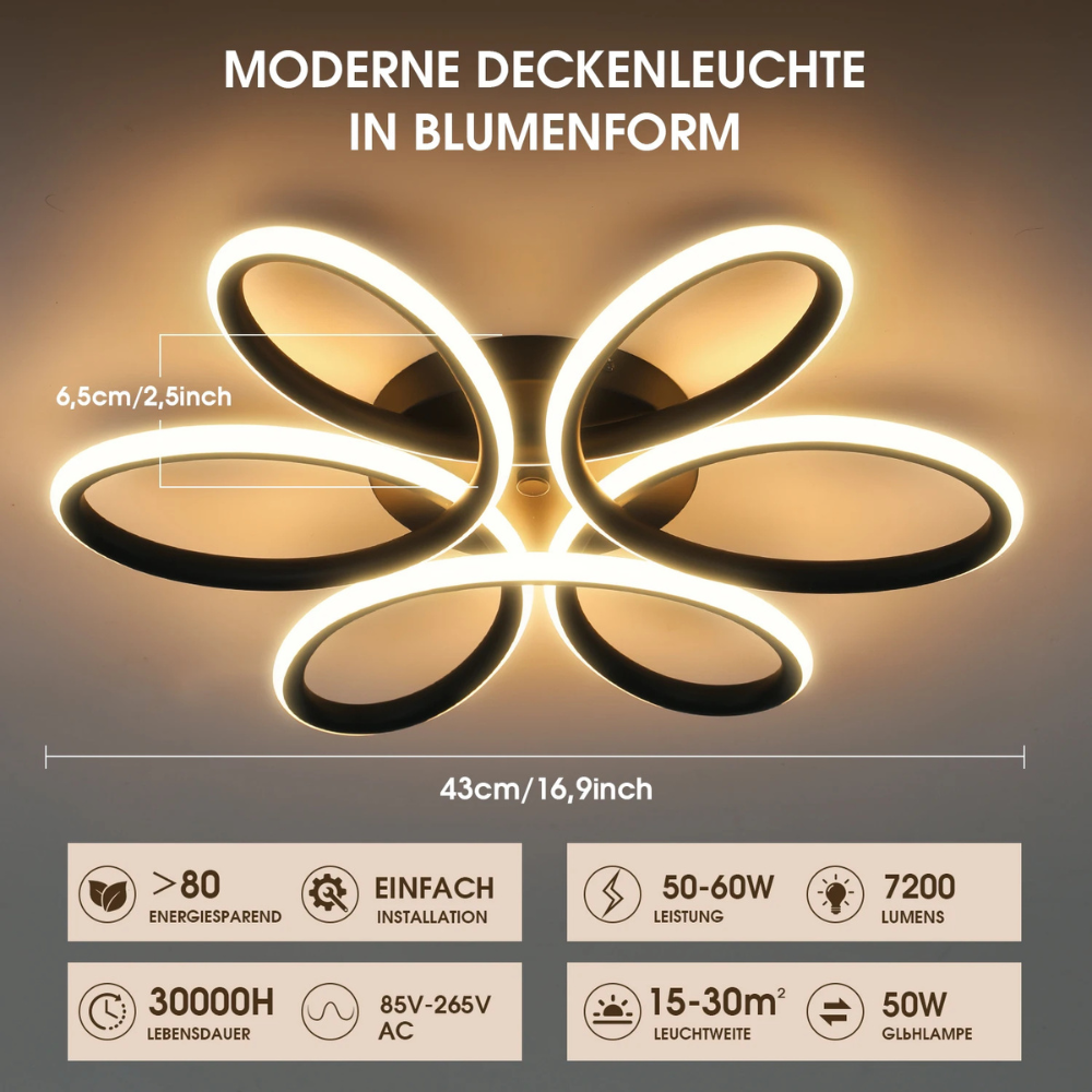 Moderne LED Deckenleuchte Blumen-Design 60W – Warmweiß 3000K, 6000lm, Integrierte LED Deckenlampe für Wohnzimmer & Schlafzimmer